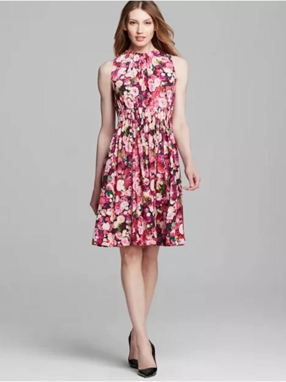 kate spade Rose Print Tie Back Pink Floral Pleated Mini Dress Size 0